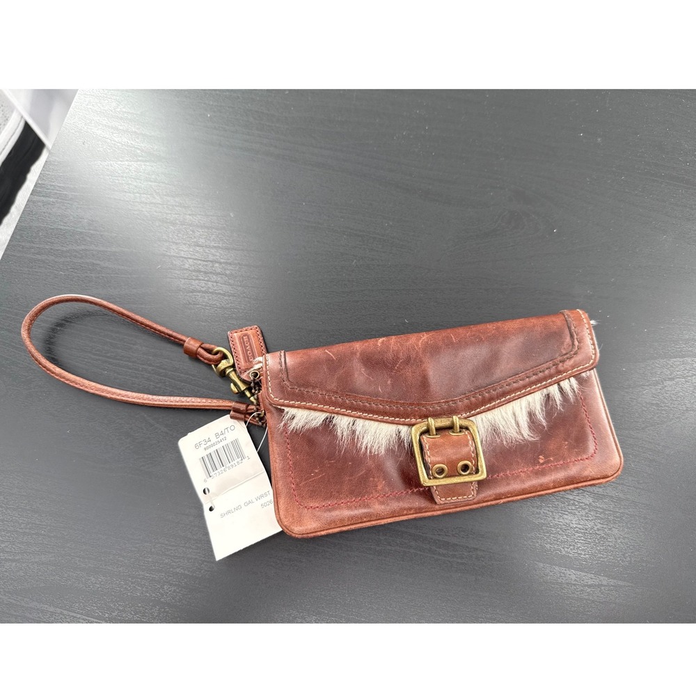 Vintage Coach Bleecker Leather & Calf‎ Hair Wristlet NWT Brown 6F34 2004